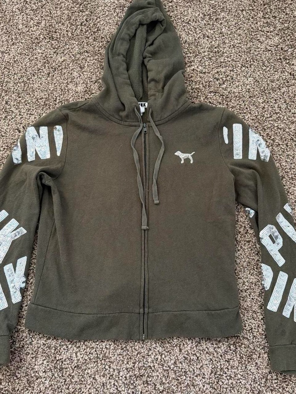 Victoria's Secret Kids Olive Green Zip-Up Hoodie with White Logo